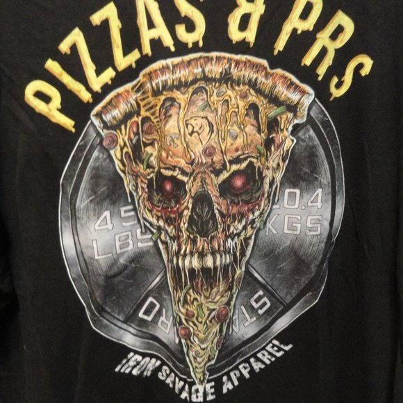 Iron Savage Apparel PIZZA & PRS Skull creepy pizza graphic T~Getly worn~… - Picture 2 of 3